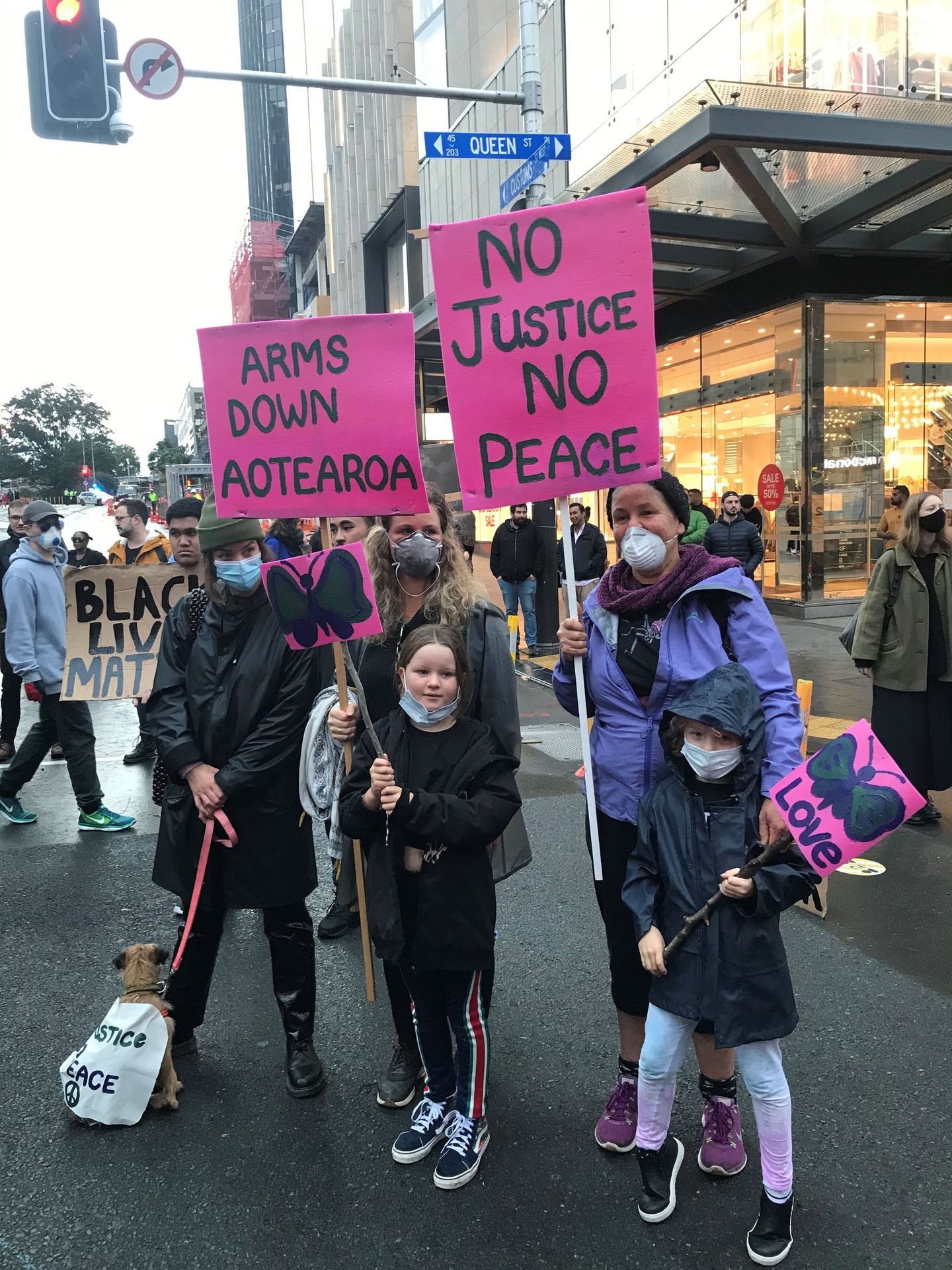 Carly Frances, right, with her daughters and granddaughters during the protest.