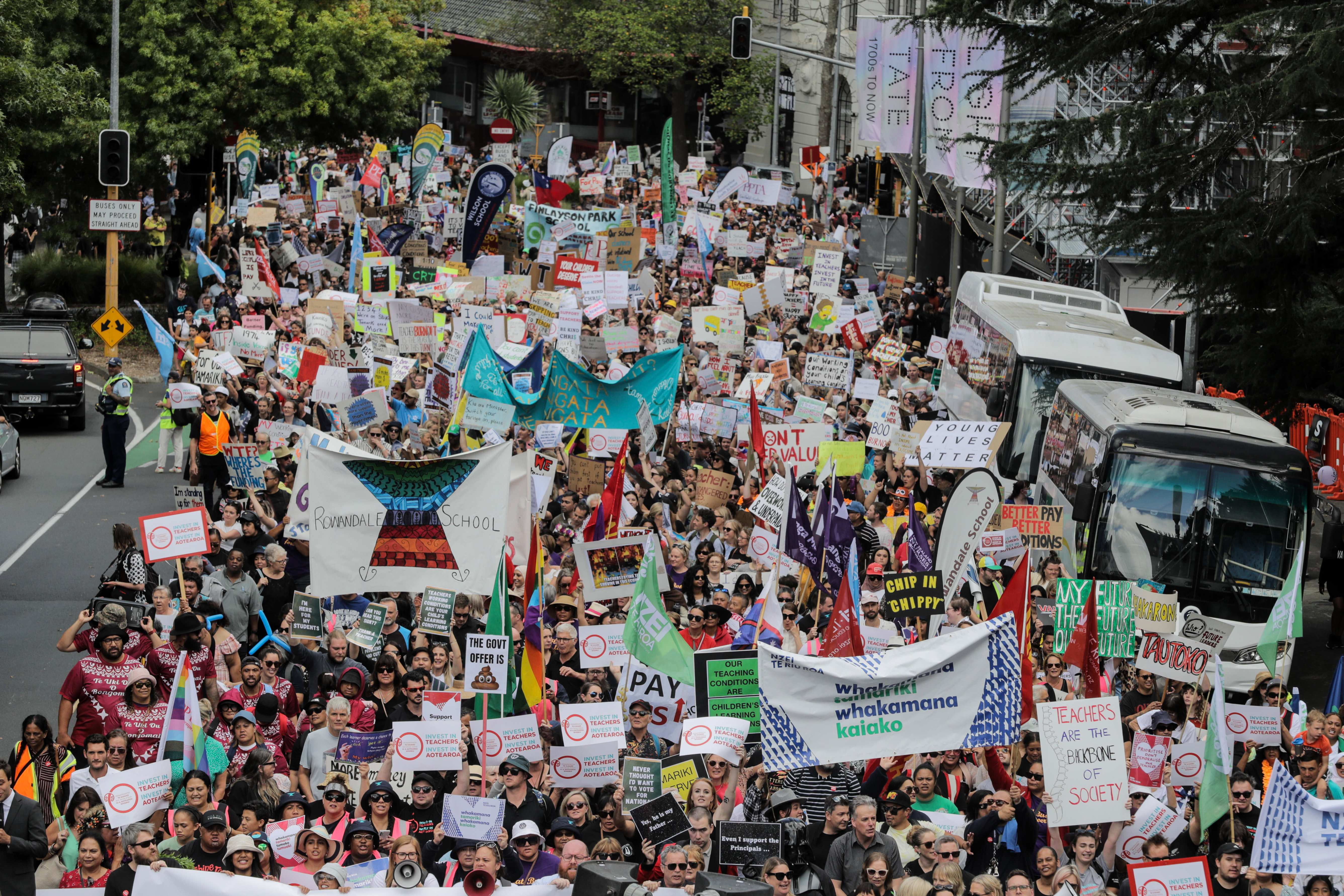 Teachers strike marching along Wellesley St in Central Auckland on March 16. Photo / Michael Craig 