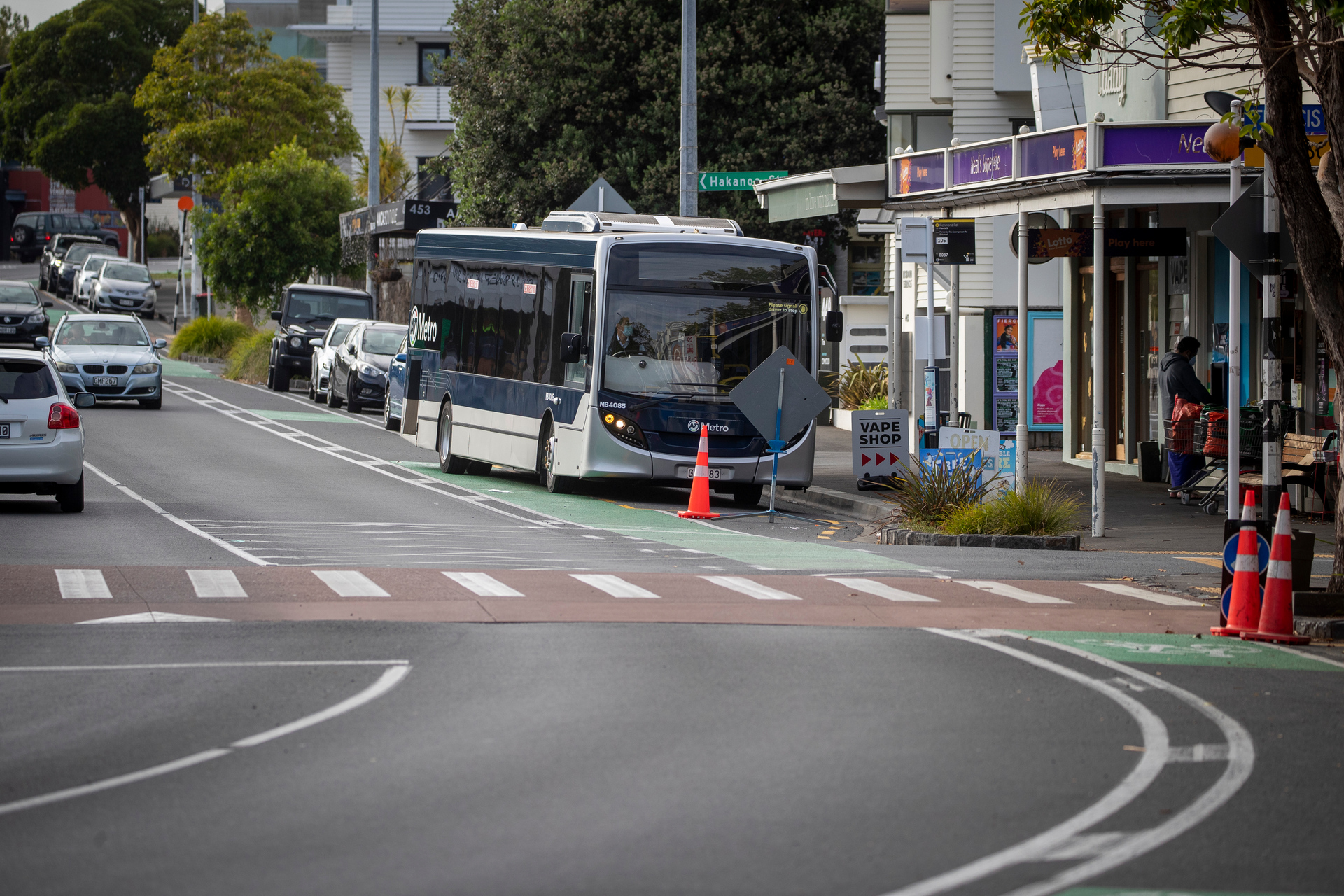 The controversial cycleway has caused all sorts of problems in the West Lynn shopping village. Photo / Michael Craig