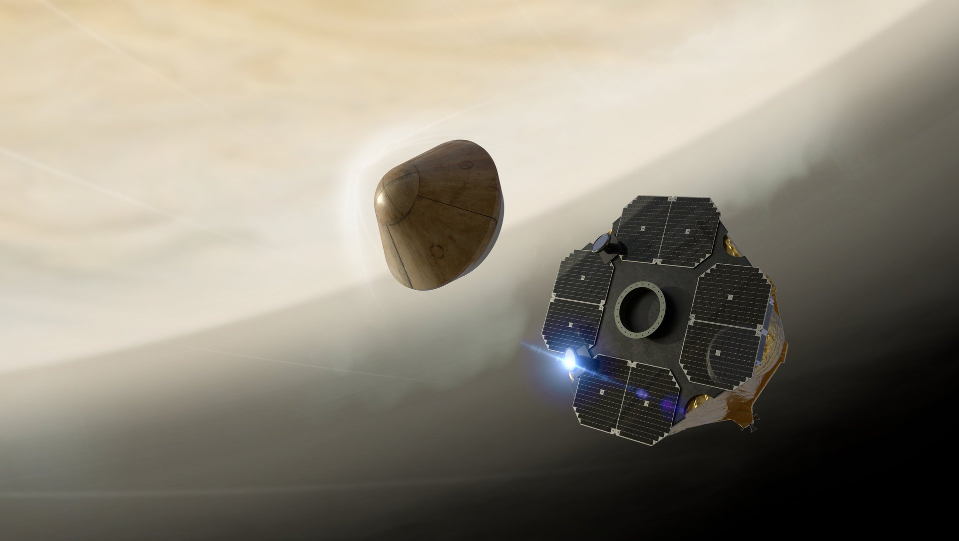 An artist impression of the Photon spacecraft that Rocket Lab will send to Venus next year. It will drop a probe into the planet's atmosphere to support the search for life. Image / Supplied