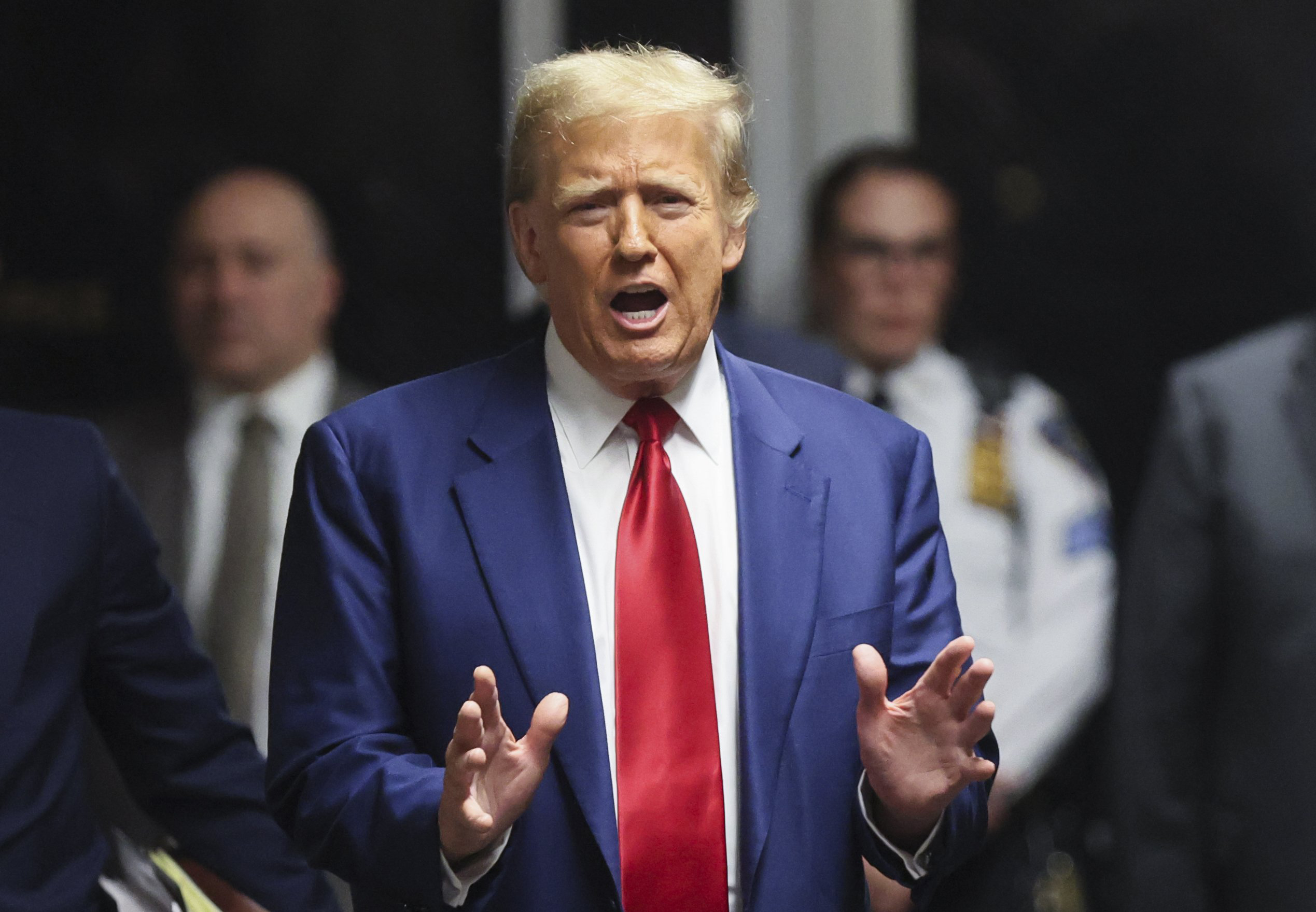 Former US President Donald Trump speaks after hearing at New York Criminal Court on March 25 in New York. Former members of Trump's White House staff are speaking out against him as he seeks another Presidential term. Photo / AP