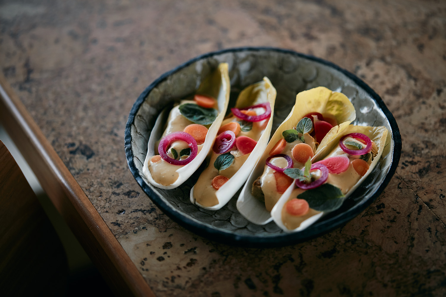 The witloof taco with pickled vegetables. Photo / Babiche Martens