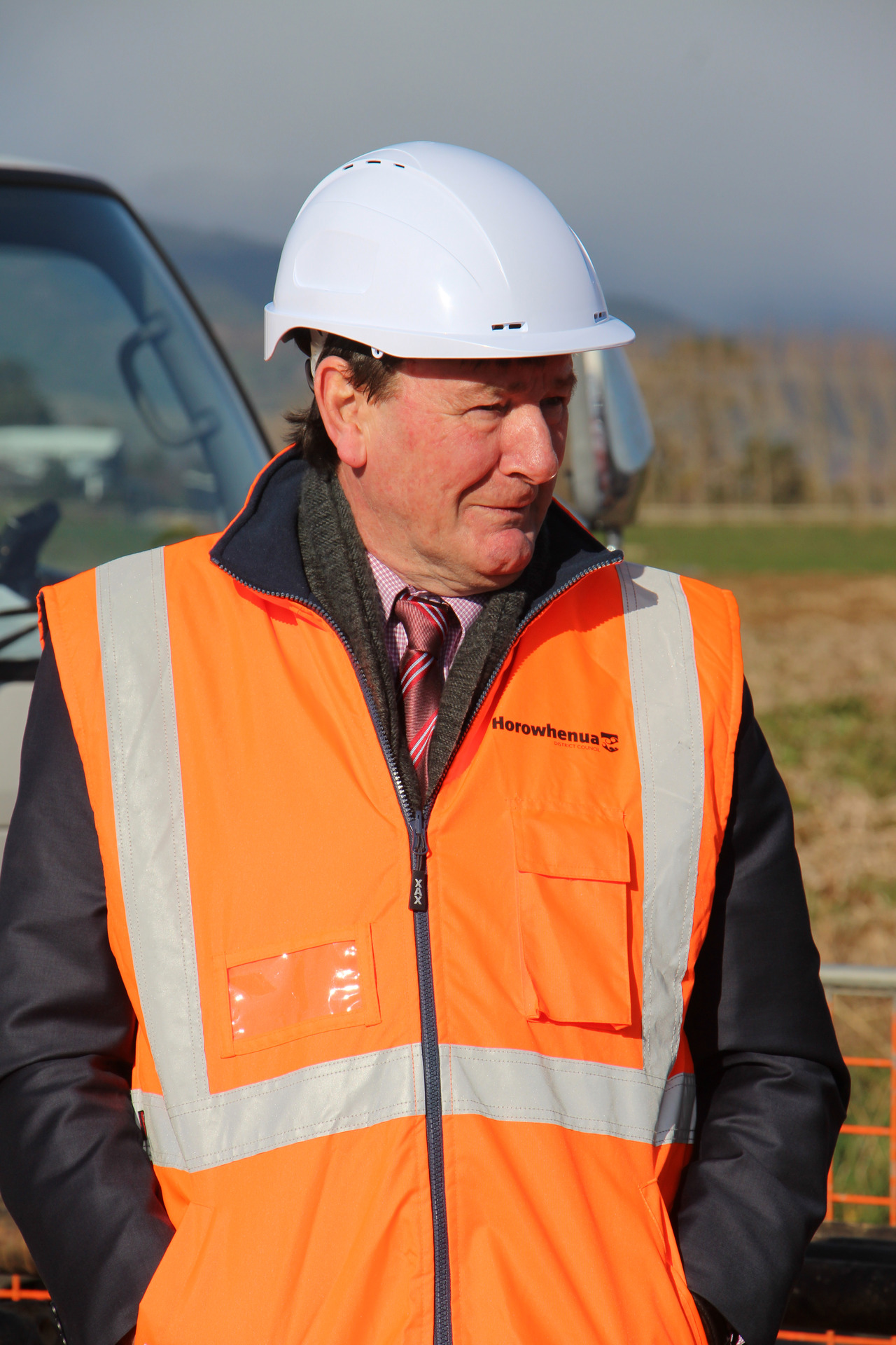 Horowhenua Mayor Bernie Wanden at first geotech drilling for Ō2NL.