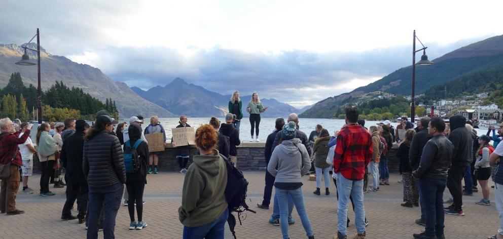 Queenstown residents protest rental availability in the town causing widespread homelessness. Photo / Otago Daily Times