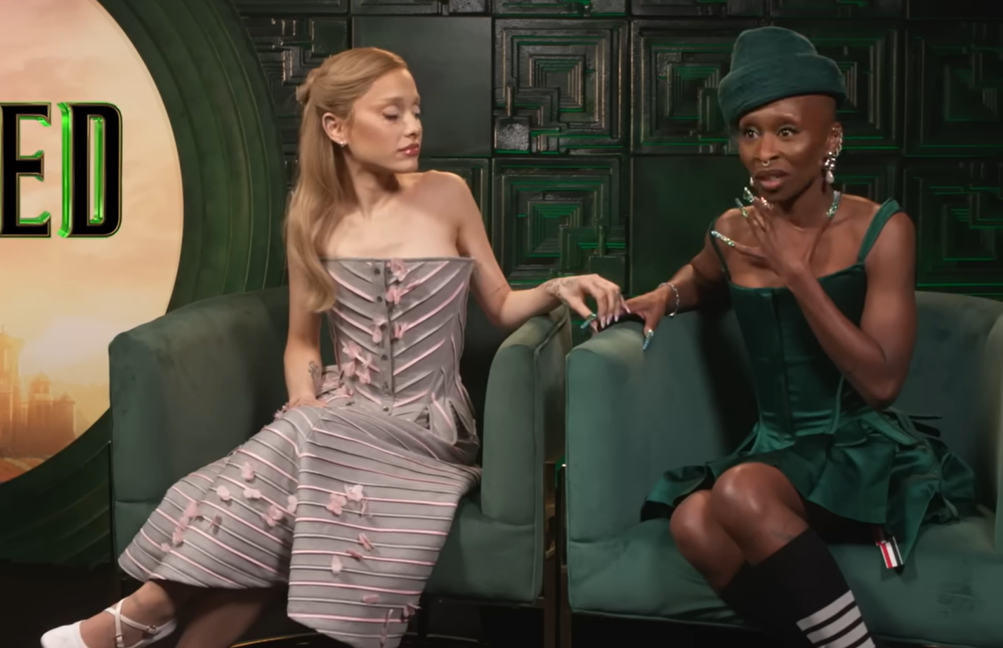 Wicked co-stars Ariana Grande and Cynthia Erivo's response to an interview question during their Wicked promotion was quickly picked up by the internet. Photo / Advocate Channel