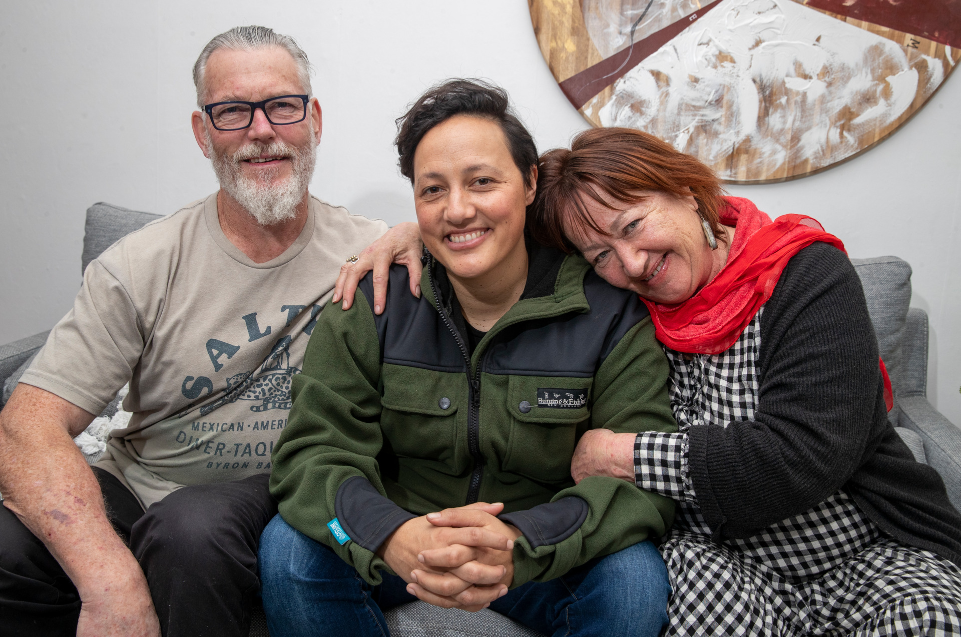 Kiri Allan at home in Wellington with her father, David, and mother Gail. Photo / Mark Mitchell
