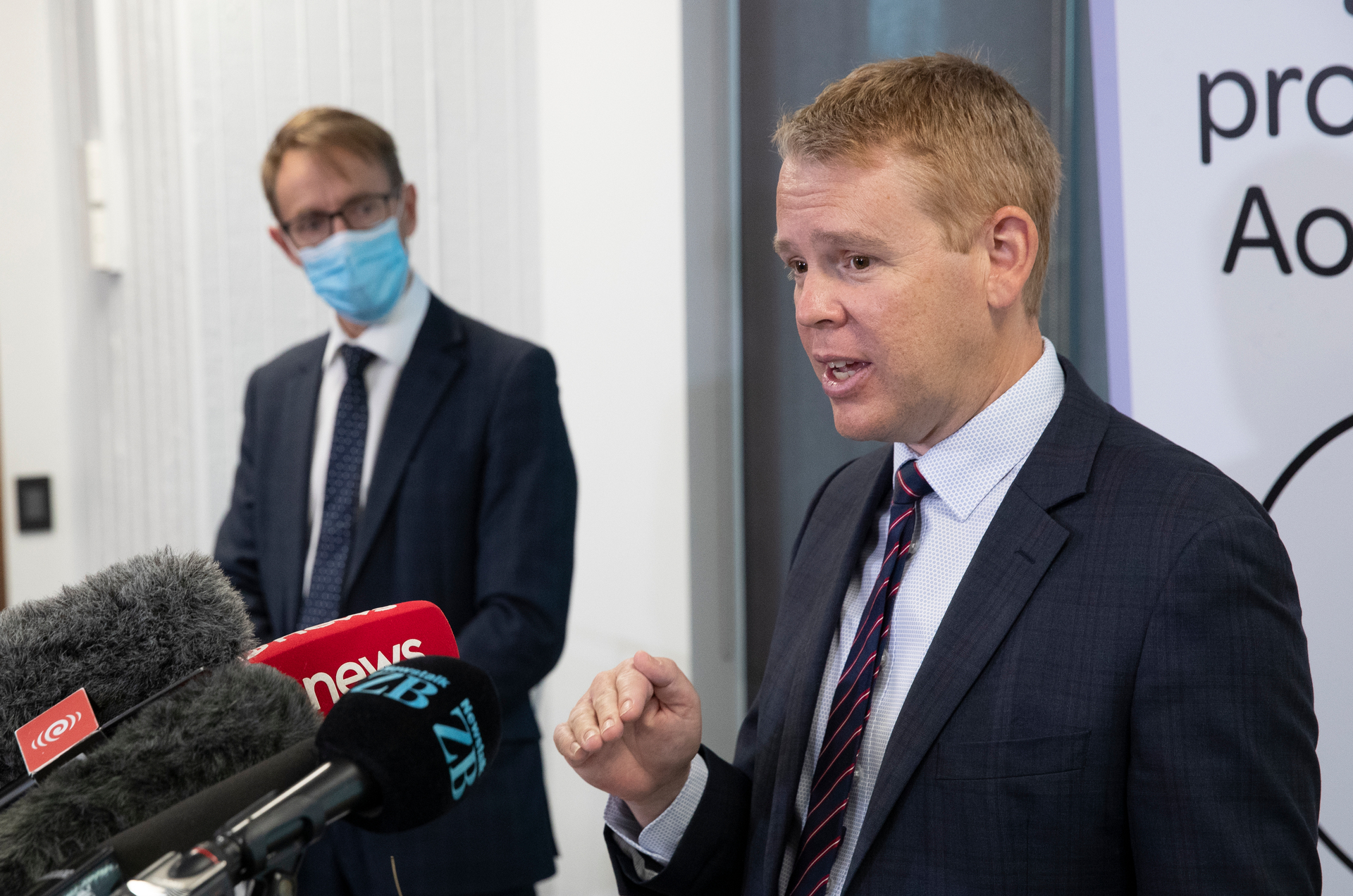Covid-19 Response Minister Chris Hipkins during a press conference with director-general of health Dr Ashley Bloomfield. Photo / Mark Mitchell