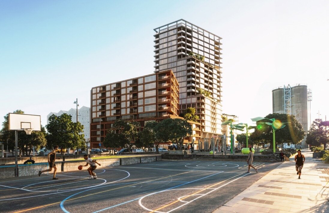 Silo Park is shown at the far right. In the centre is an image of apartment and carparking plans for 188 Beaumont St, Wynard Quarter, Auckland. Image / www.fasttrack.govt.nz