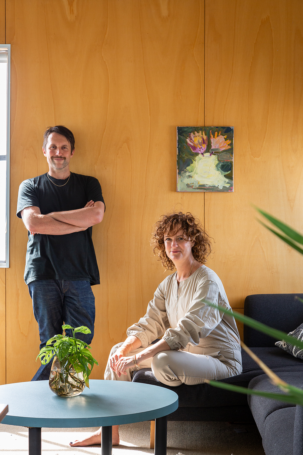 Artist Martin Basher and TV director Martha Jeffries have found the Athfield complex a wonderfully social, albeit temporary, place to live. Photo / Paul McCredie