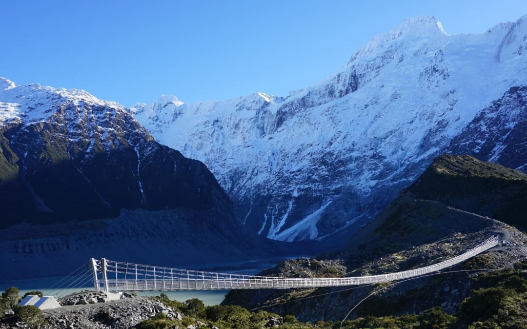 The new suspension bridge up the Hooker Valley at Aoraki/Mount Cook National Park will open to the public next Tuesday. Photo / Department of Conservation