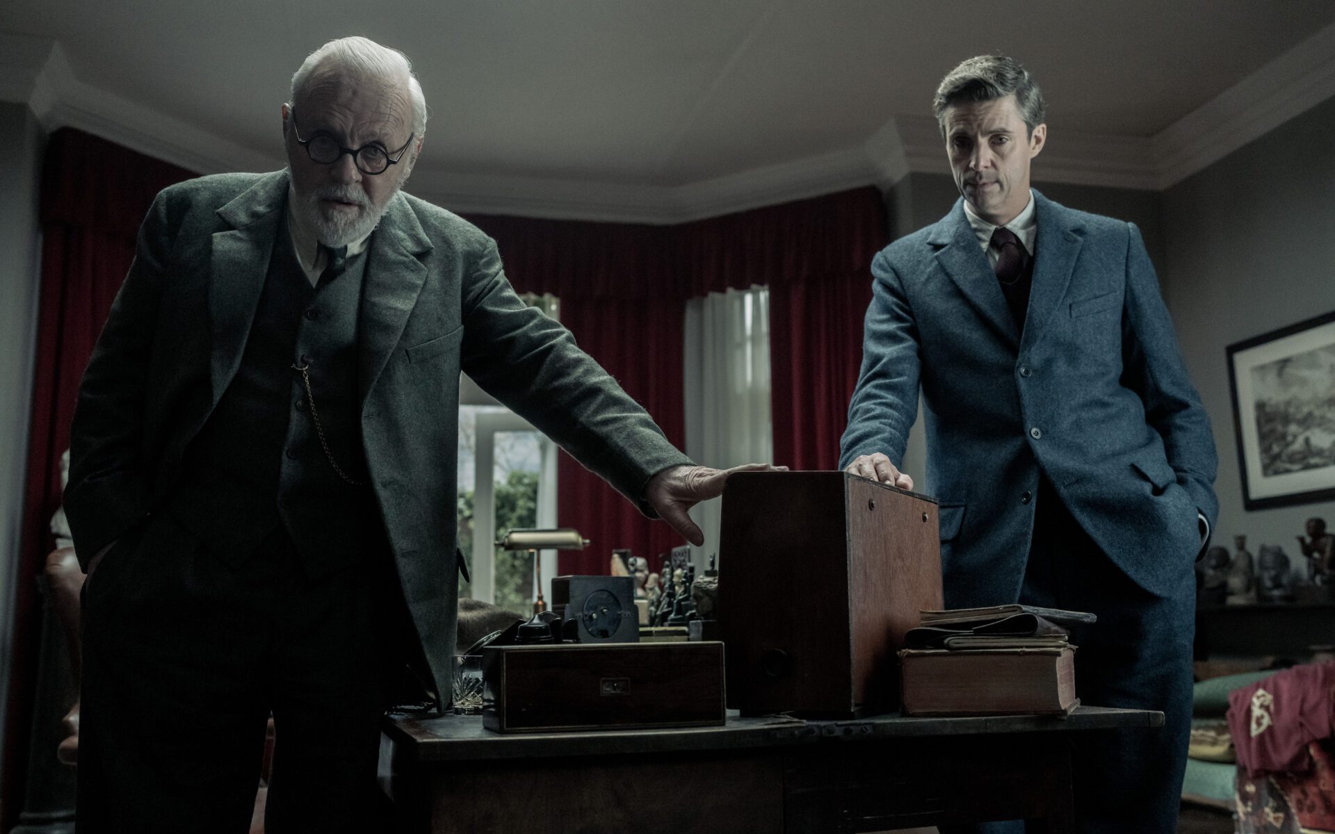 Analyse this: An imagined conversation between CS Lewis (Matthew Goode) and Freud (Anthony Hopkins). Photo / supplied