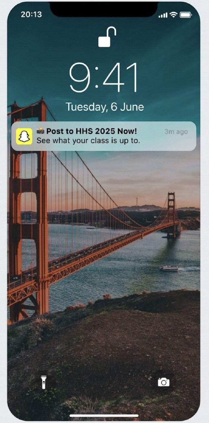 A mockup from a Snap document disclosed in court. Snapchat sent alerts to students urging them to post from school. Photo / US District Court for the Northern District of California via The New York Times