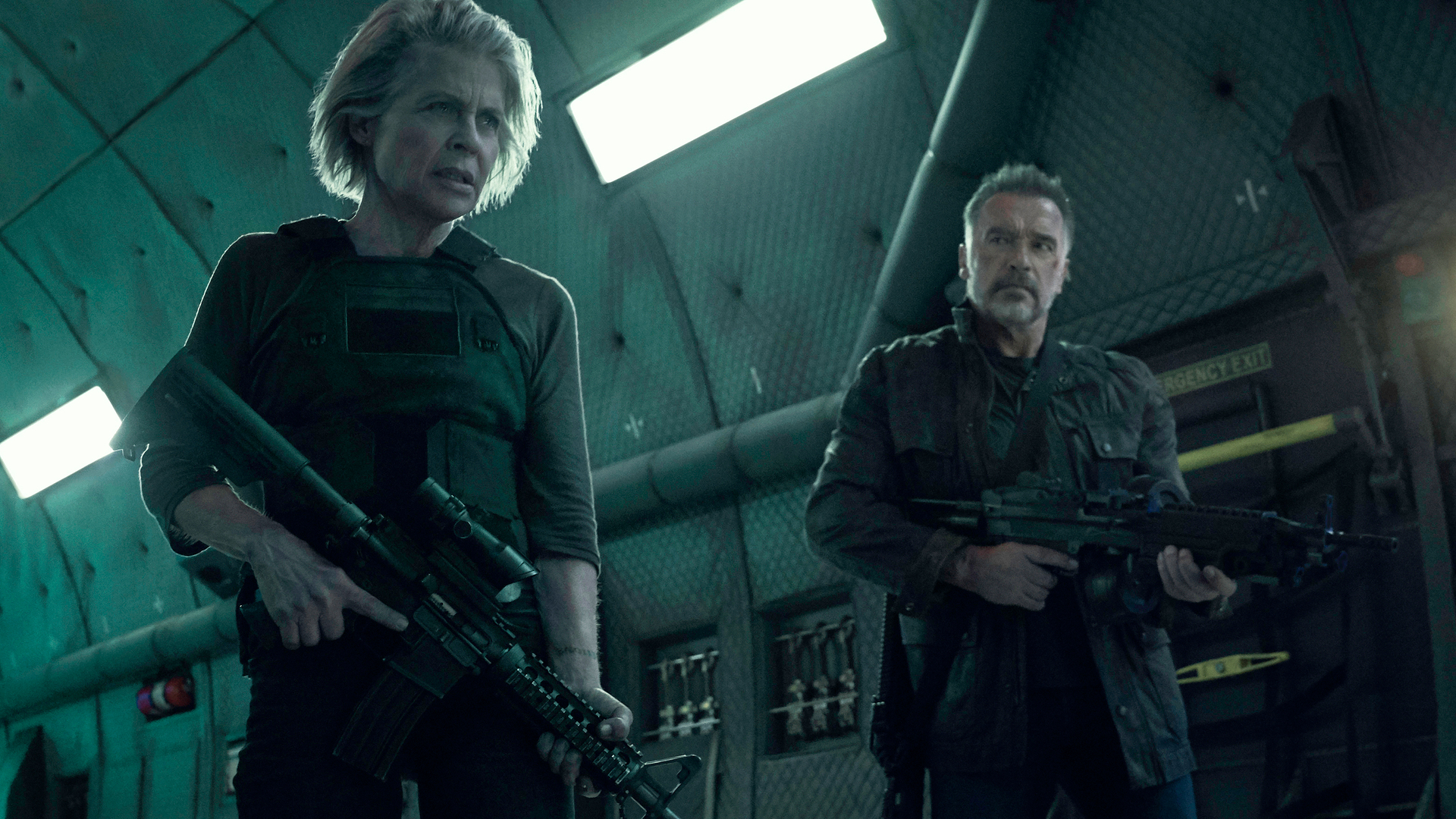 Together again: Linda Hamilton and Arnold Schwarzenegger in Terminator: Dark Fate. Photo / Supplied.