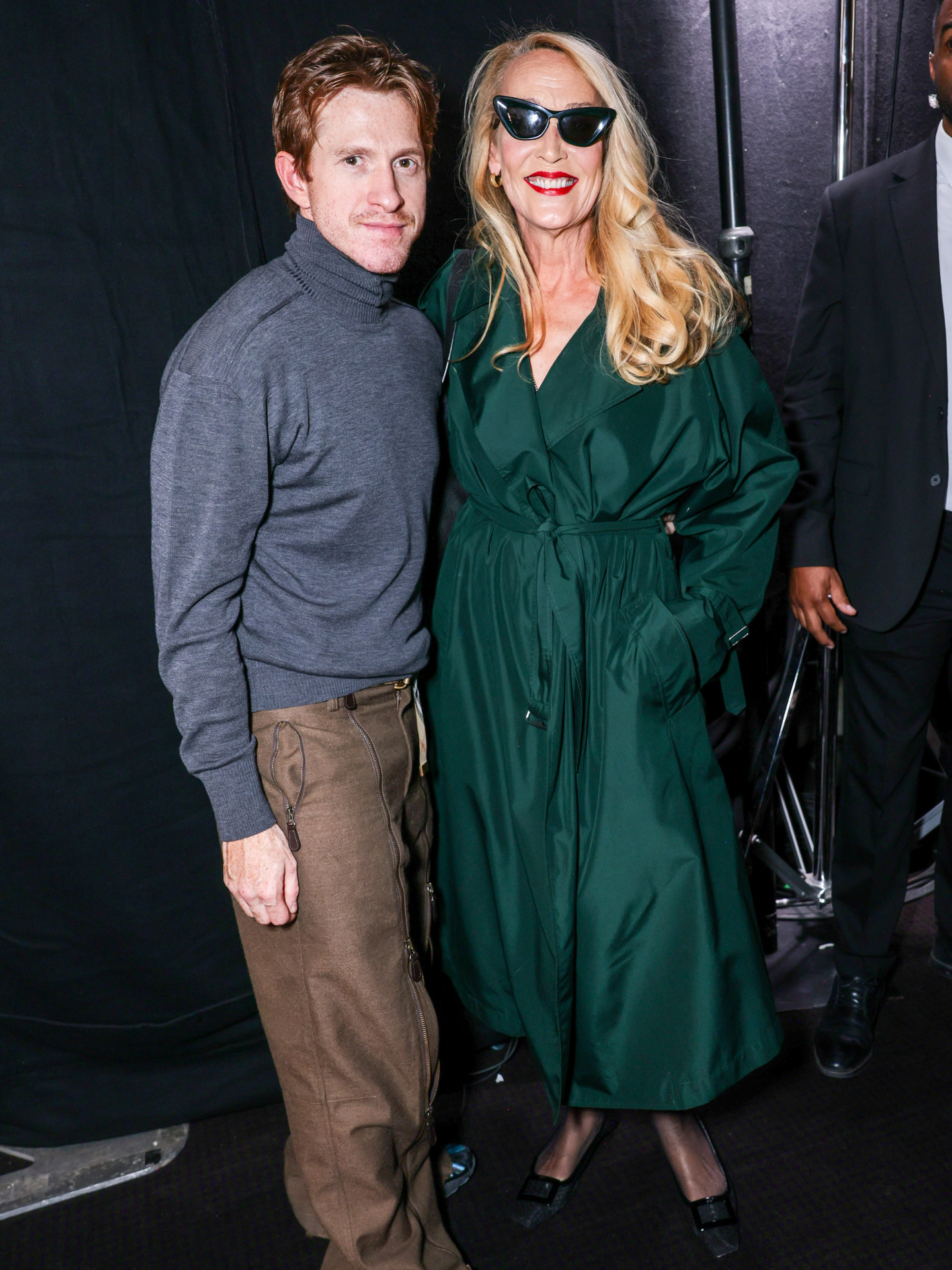 Daniel Lee with Jerry Hall at the Burberry show.