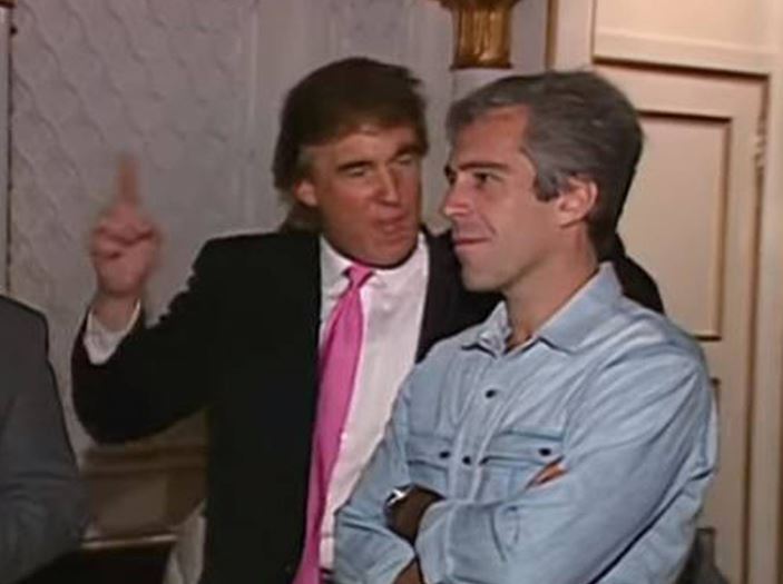 Donald Trump and Jeffrey Epstein appeared to be on friendly terms in video footage of the pair.