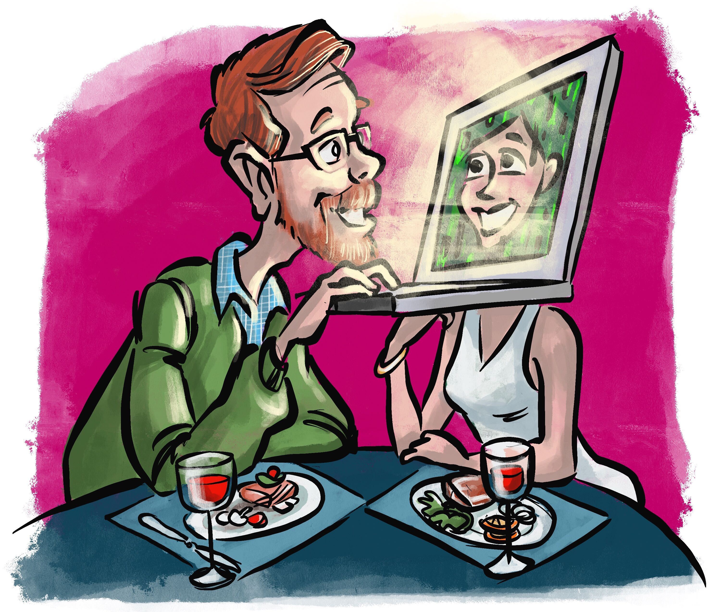 Just one of the dinners Greg Bruce ate on an epic date with ChatGPT. Illustration: Andrew Louis