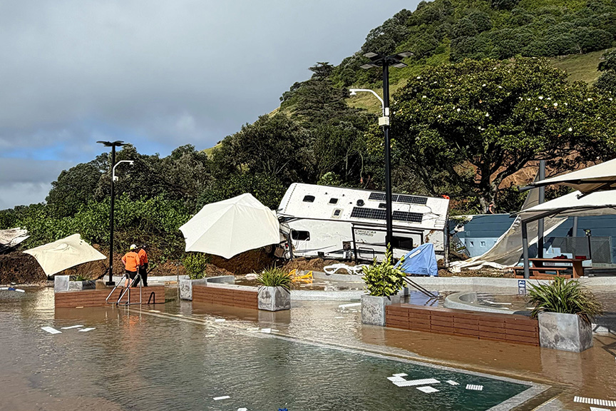 Damage at the Mount Maunganui Beachside Holiday Park. 