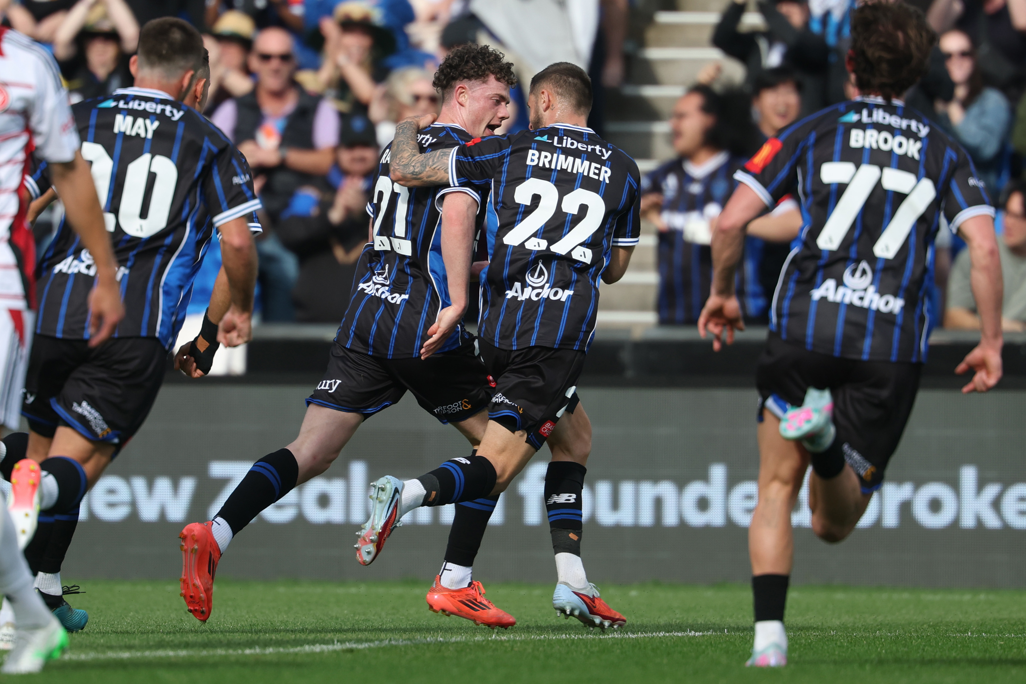Auckland FC's Jesse Randall celebrates a winning goal. Photo / Photosport