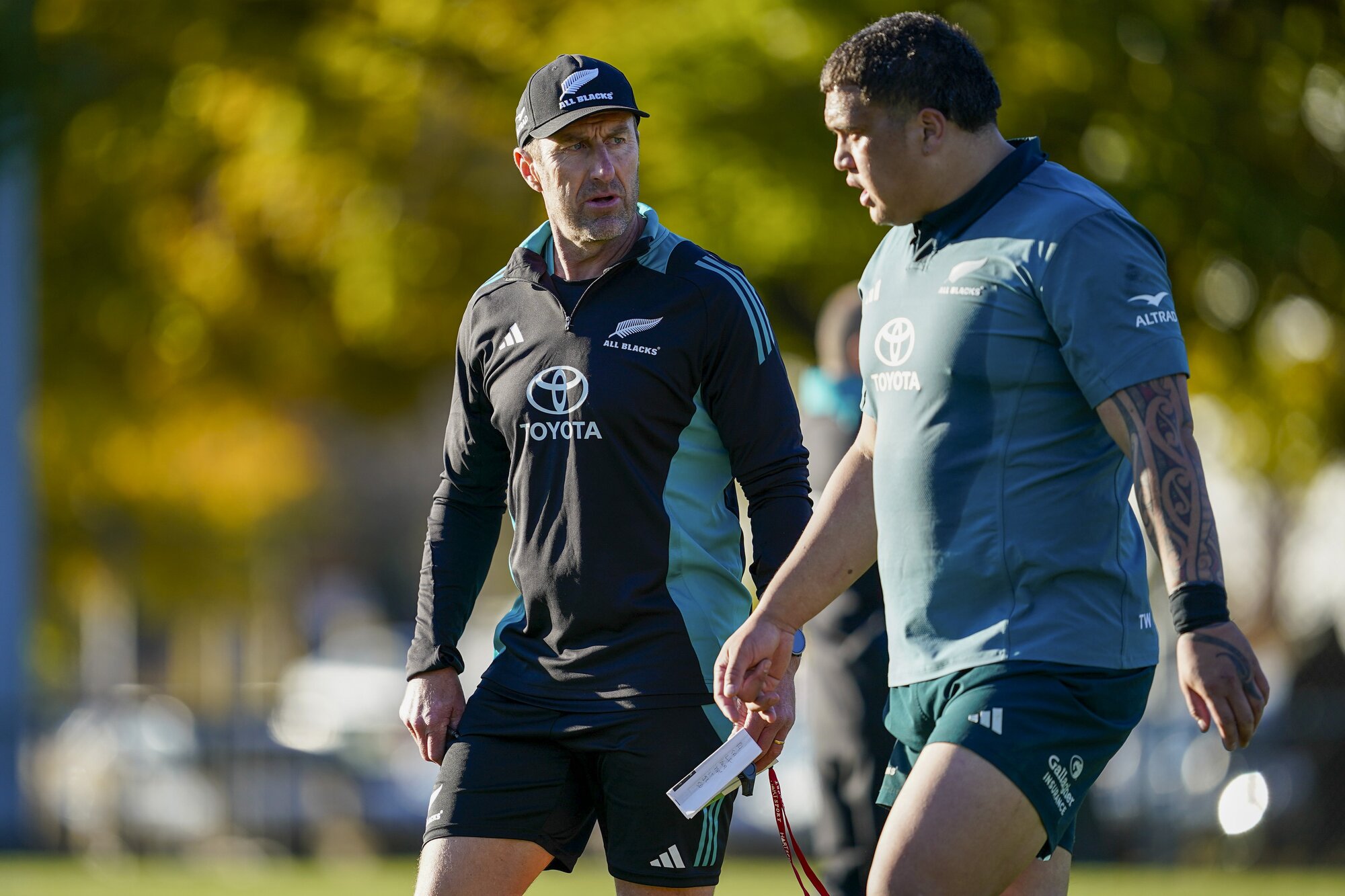 Nic Gill at training with All Blacks prop Tamaiti Williams. Photo / SmartFrame