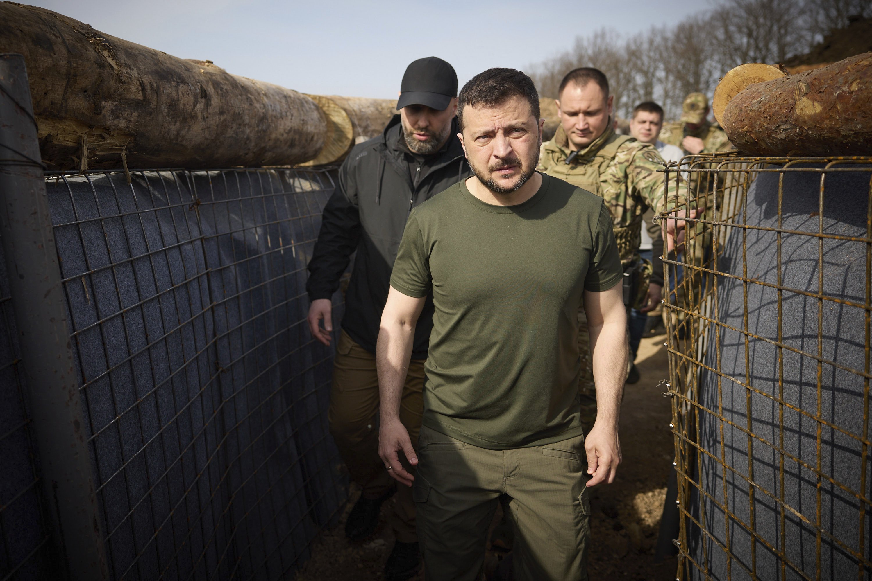 Ukrainian President Volodymyr Zelenskyy inspects the fortification lines in Kharkiv region, Ukraine. Photo / Ukrainian Presidential Press Office via AP