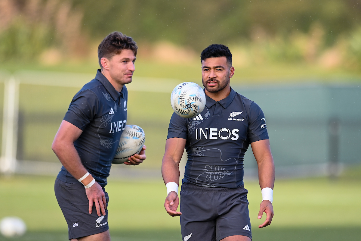 Richie Mo'unga and Beauden Barrett at the 2023 Rugby World Cup. Photo / Photosport