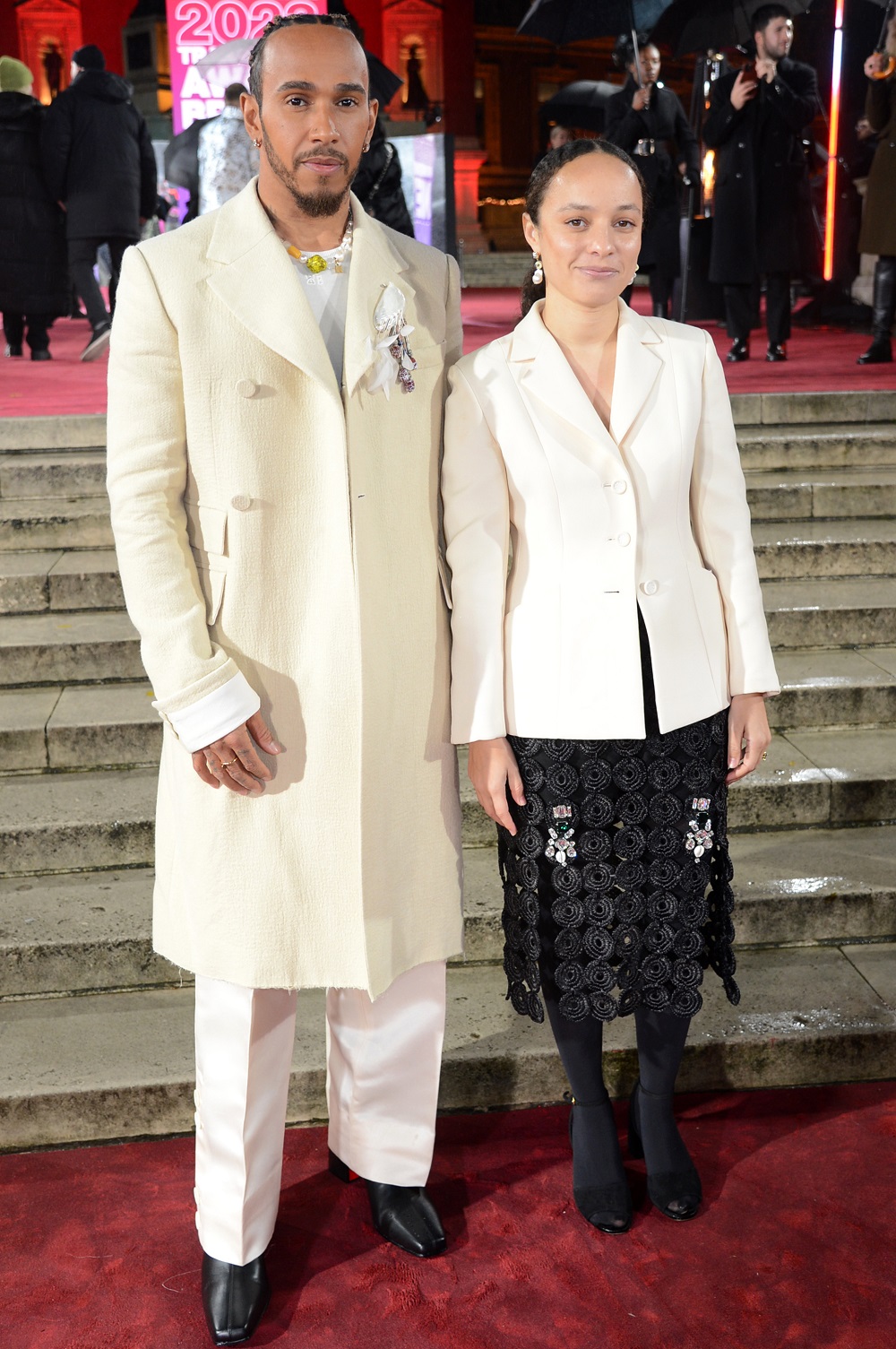 Lewis Hamilton and Grace Wales Bonner attend the British Fashion Awards.