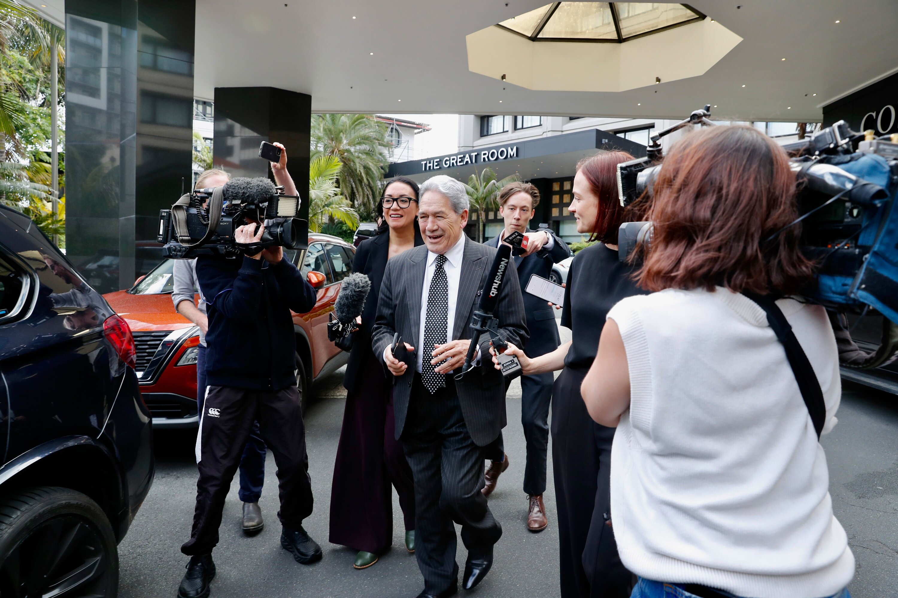 New Zealand First party leader Winston Peters did not stop for questions. Photo / Dean Purcell