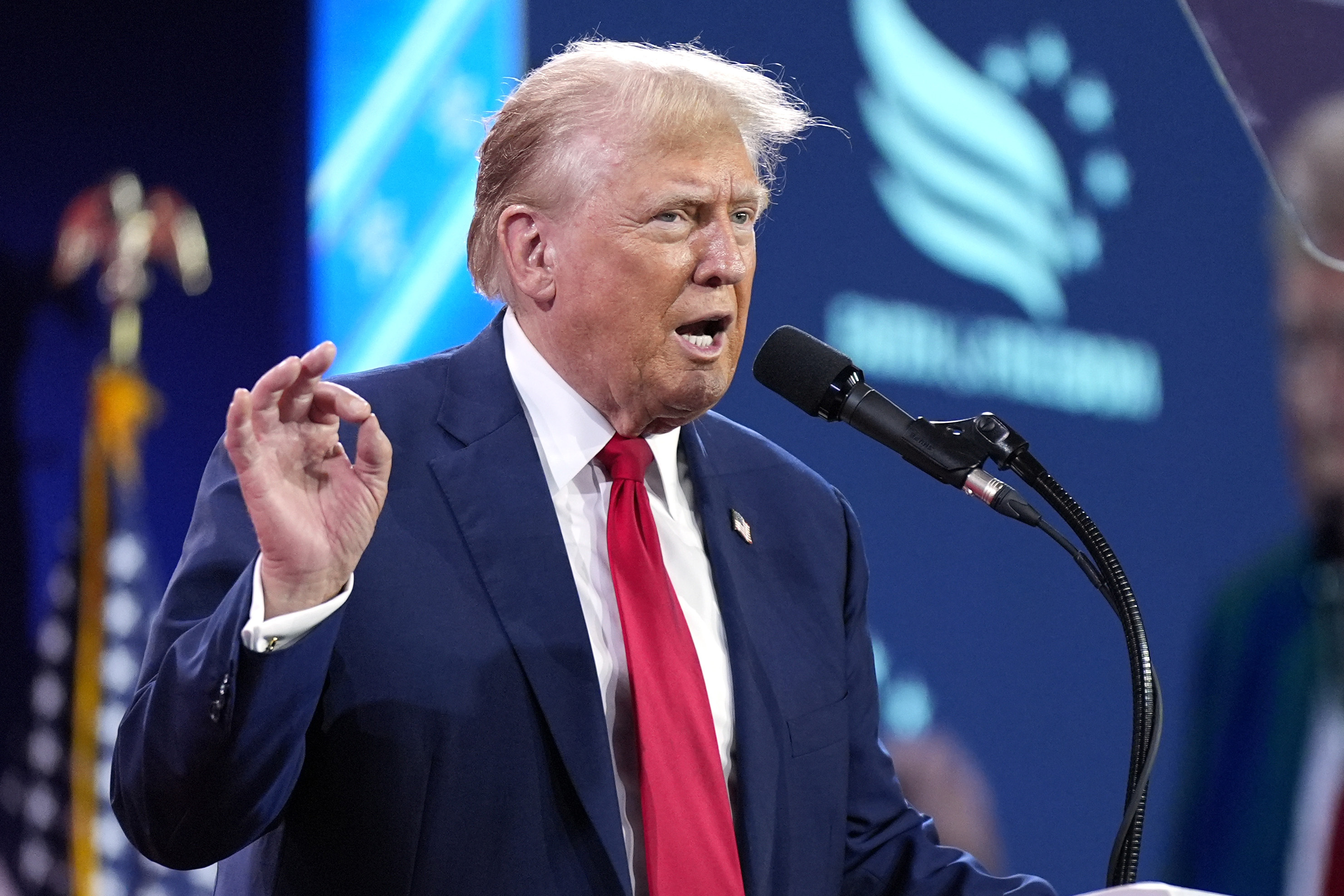 Republican presidential candidate former President Donald Trump speaks at the Road to Majority conference in Washington. Photo / AP
