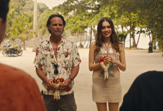 Walton Goggins (left) and Aimee Lou Wood starred in season three of The White Lotus, one of HBO Max’s hottest properties. Photo / HBO