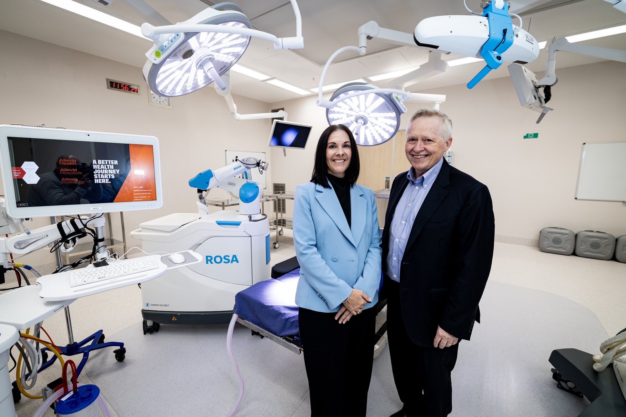 Aimee Bourke, chief operating officer with Dr Ian England in one of 10 new operating theatres. Photo / Dean Purcell
