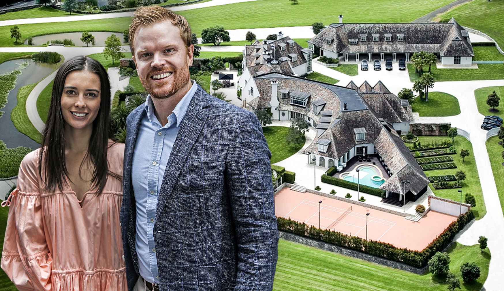 Jaimee Lupton and Nick Mowbray with their country mansion. 