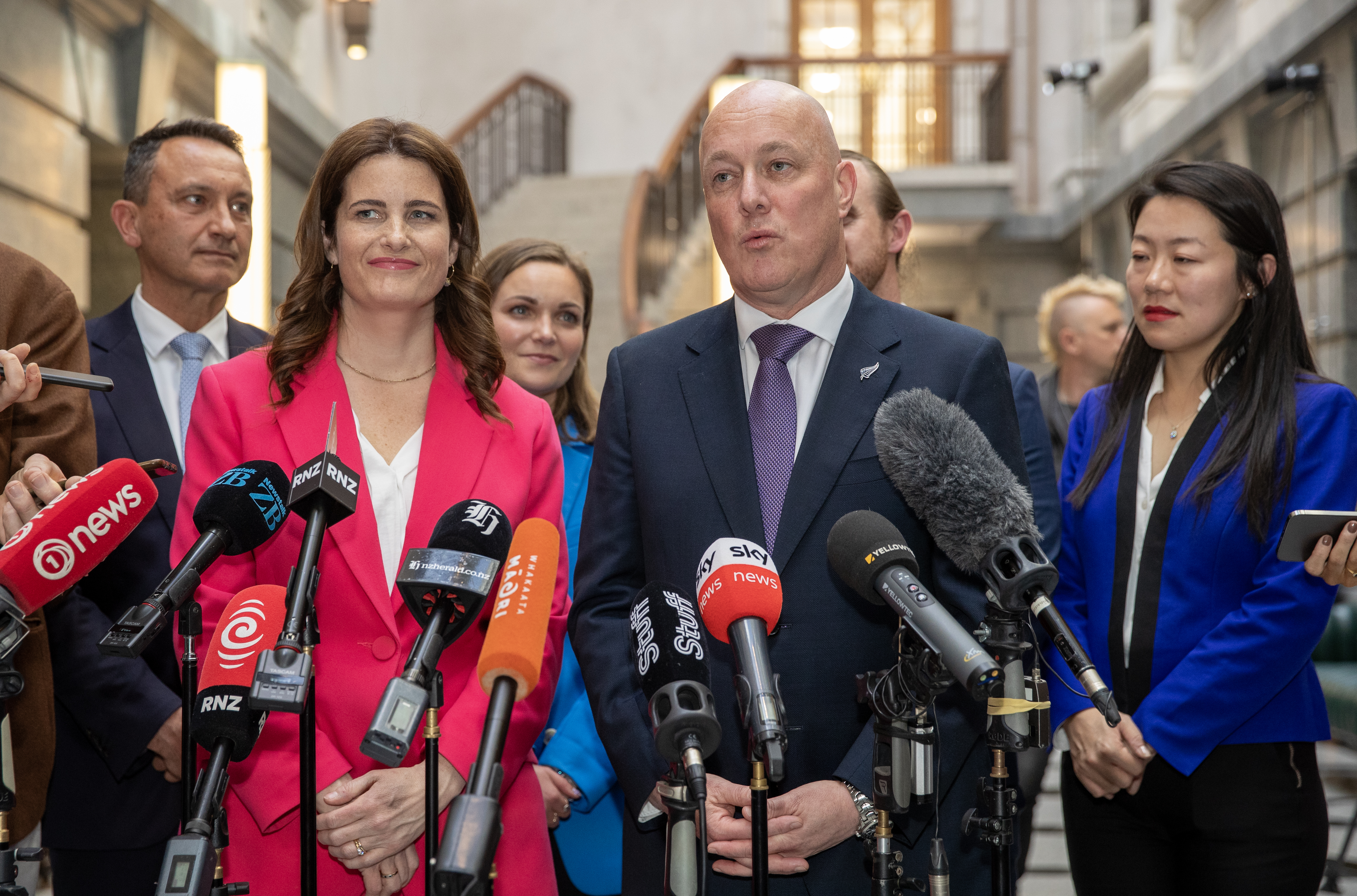 Prime Minister Christopher Luxon and Finance Minister Nicola Willis at a media press conference. Photo / Mark Mitchell
