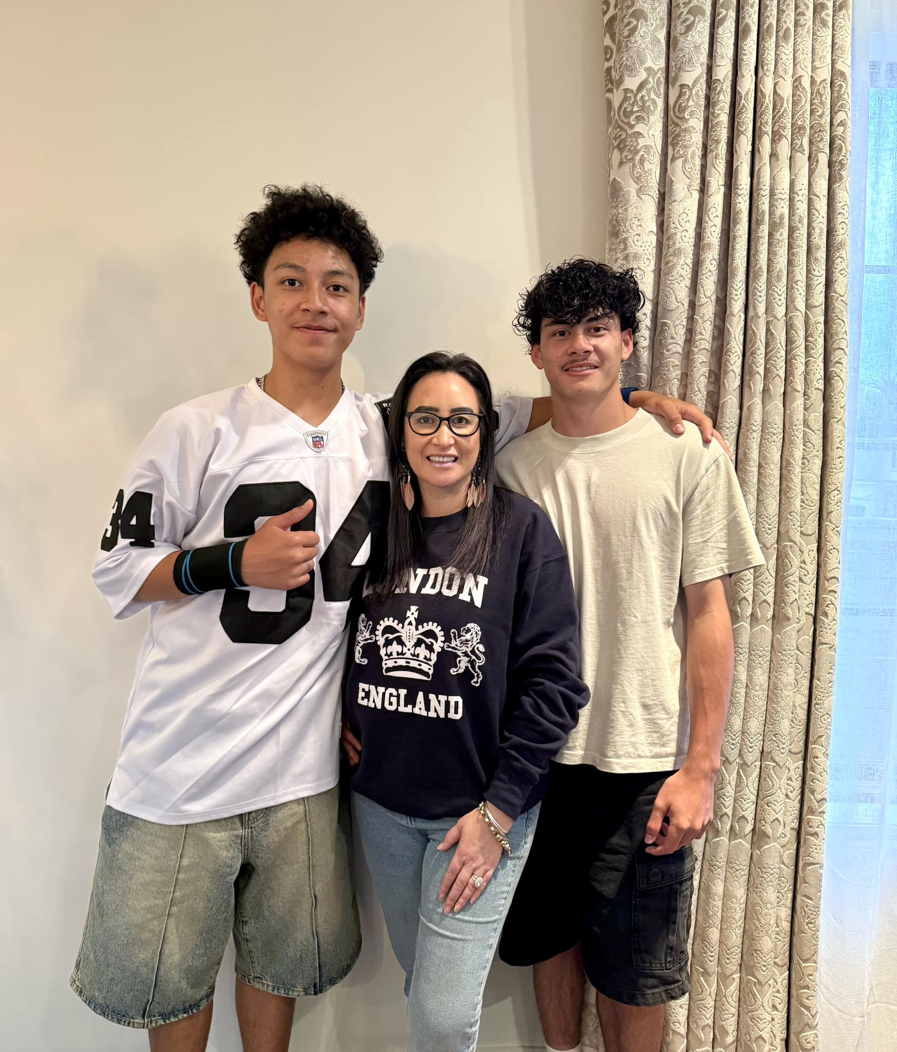 Nadene Lomu with her and Jonah's teenage sons Brayley and Dhyreille.