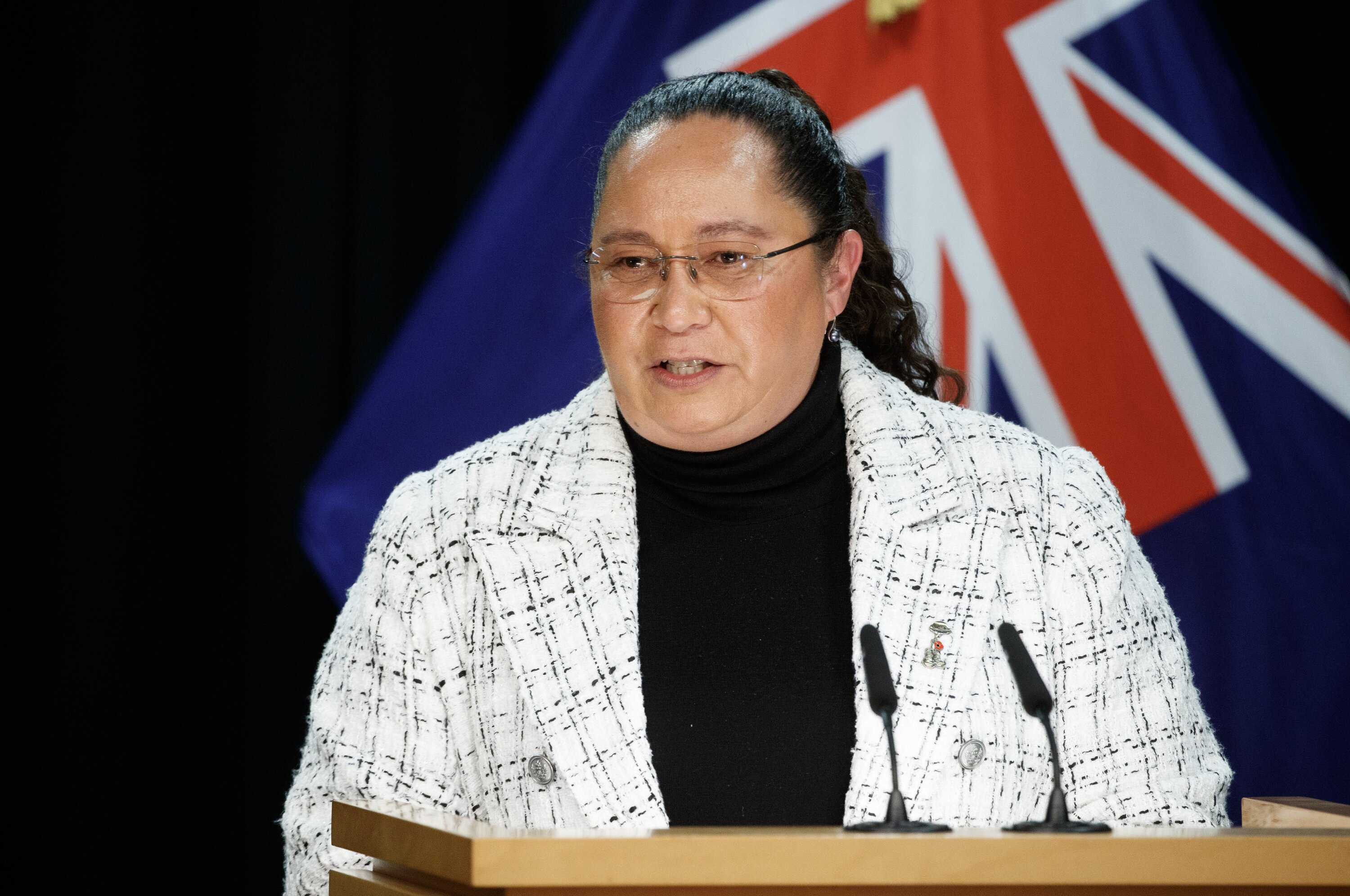 Associate Justice Minister Nicole McKee in April,  announcing the Government would bring back the Three Strikes law. Photo / Mark Mitchell  