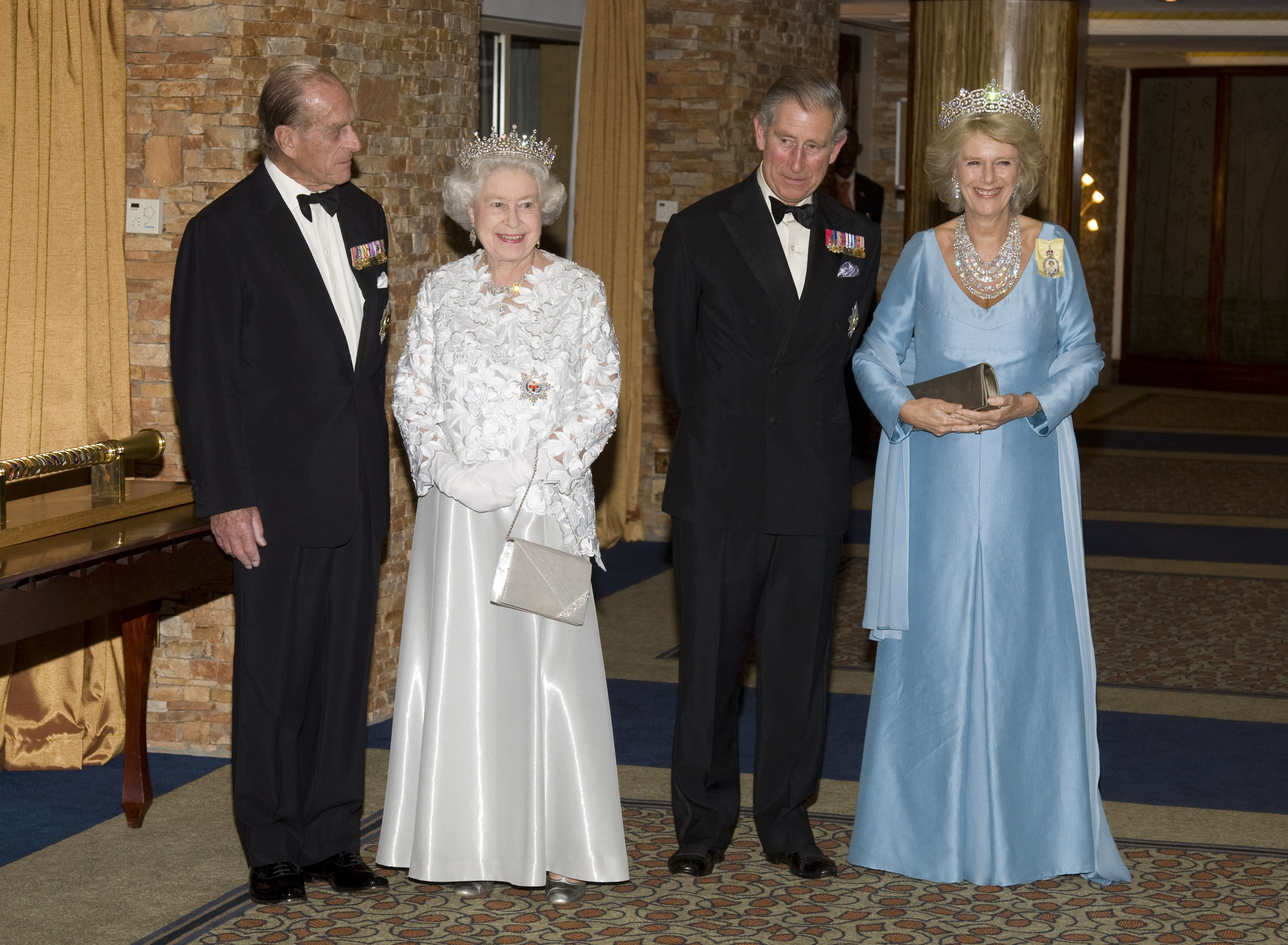 Camilla in the Greville tiara and necklace. Photo / Getty Images