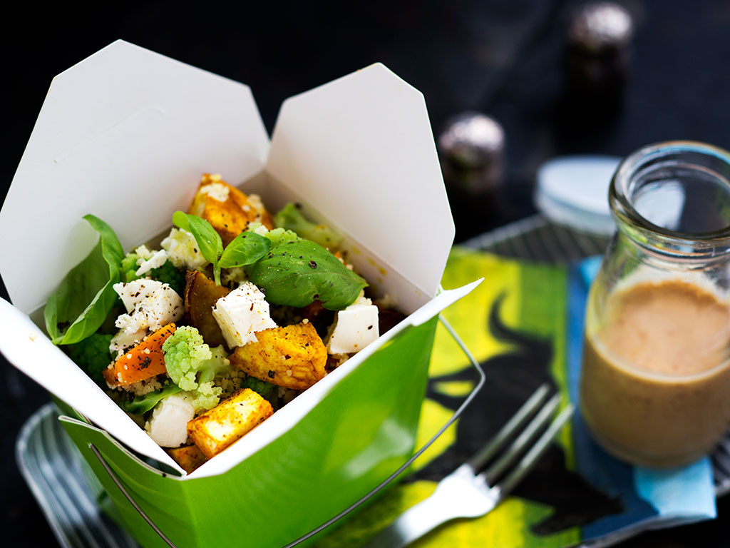 Winter roast vegetables with almond dressing. Picture / Babiche Martens.