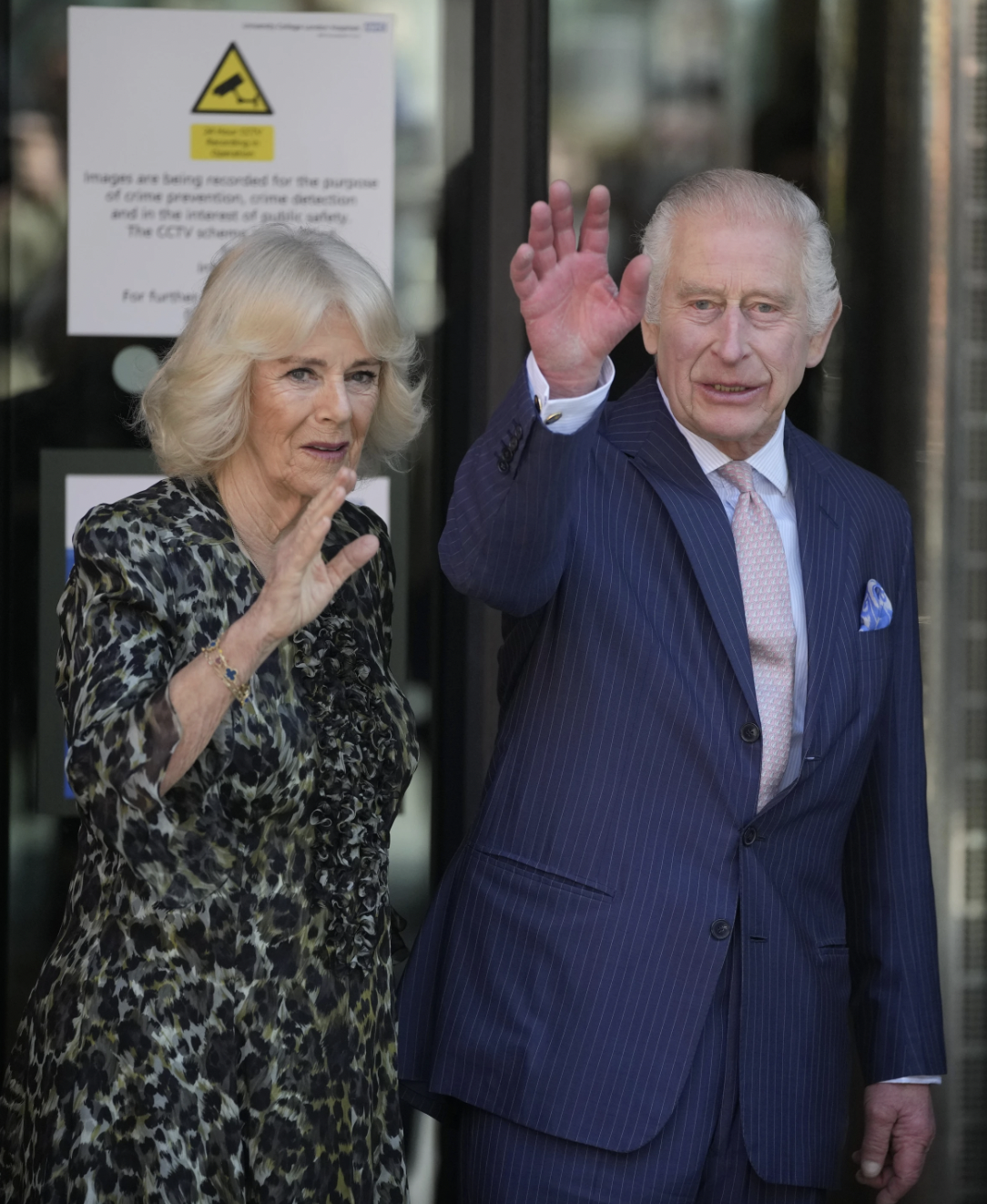 The King and Queen Camilla wave during the monarch's first public duty since revealing his cancer diagnosis. Photo / AP