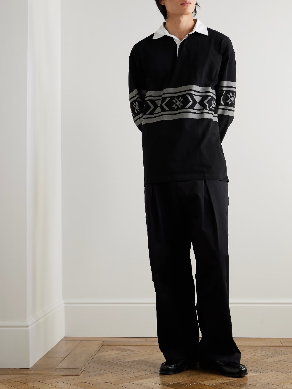 The brand has gained a loyal international following through its presence on Mr Porter. Pictured is Manaaki's updated take on a classic rugby shirt, aptly named the 