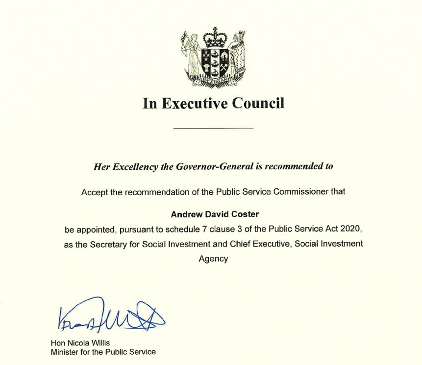 Public Service Minister Nicola Willis was consulted on Andrew Coster's appointment as Social Investment Agency boss.