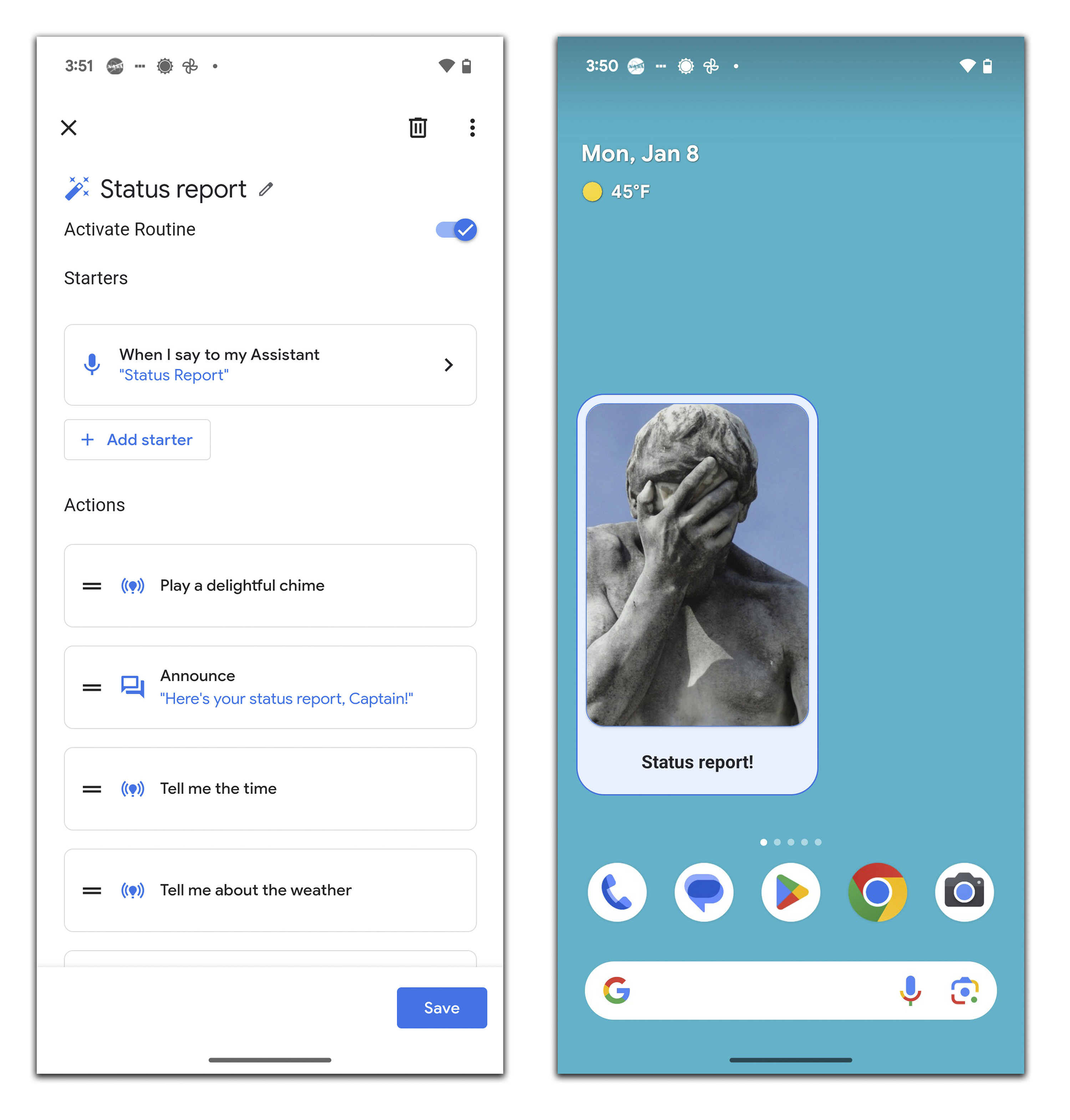Once you finish configuring a routine, you can command the Google Assistant to run it. Android users can also save an icon for it to the home screen. Photo / Apple via The New York Times
