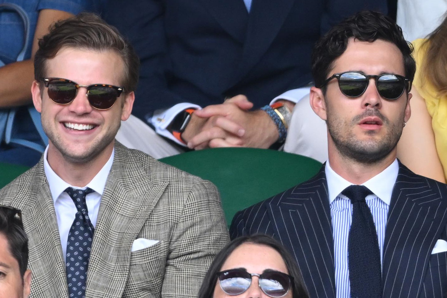 Leo Woodall and Jonah Hauer-King courtside at Wimbledon. Photo / @wimbledon