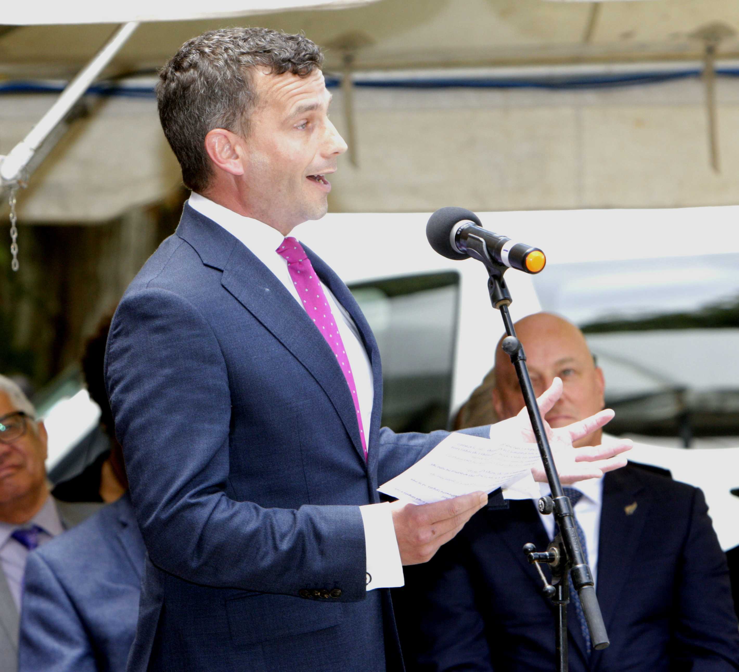 Act Party leader David Seymour speaking at Waitangi today. Photo / Tania Whyte
