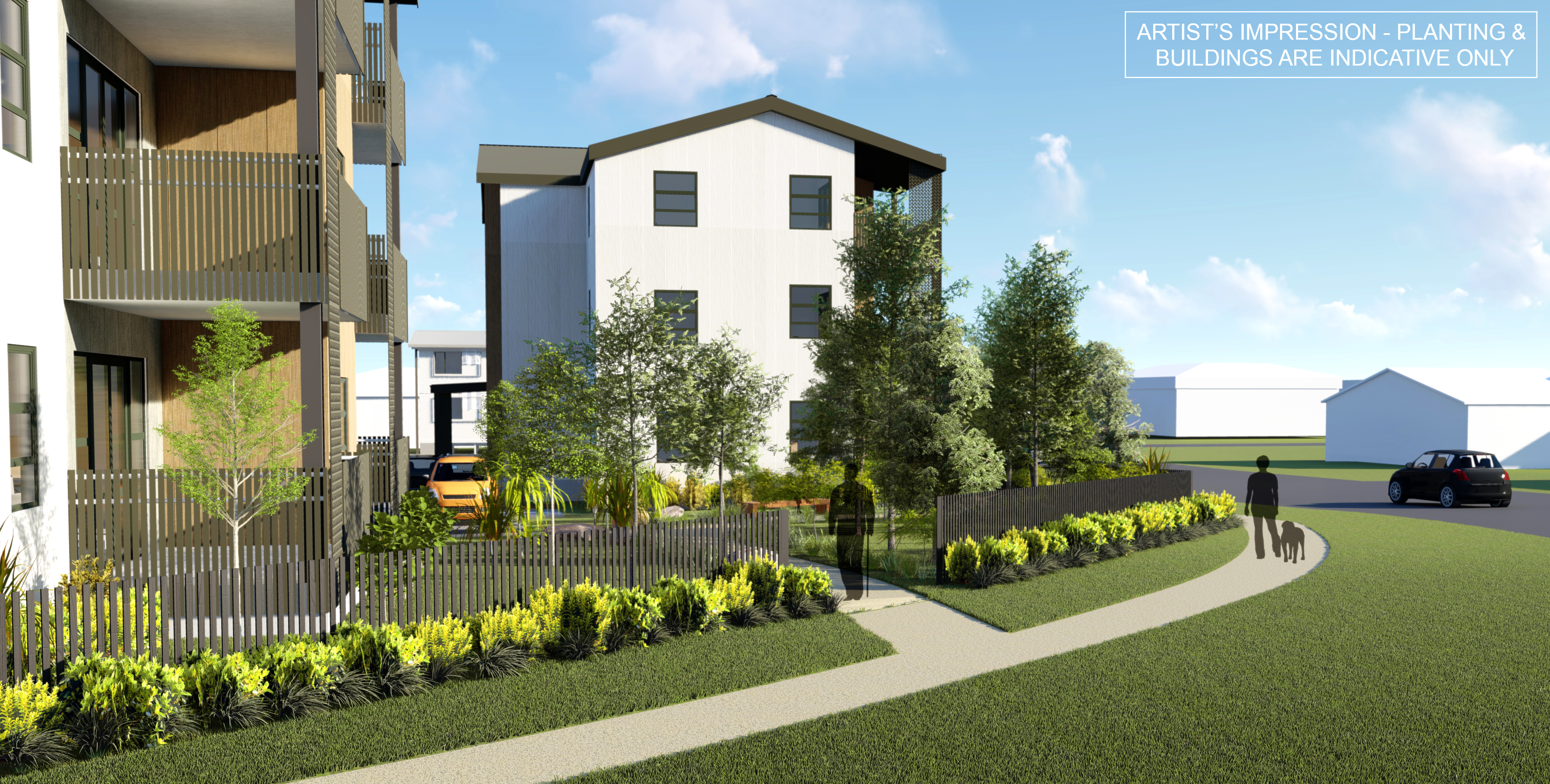 What new three-storey Kāinga Ora apartments on the corner of Ranolf St and Malfroy Rd will look like. Photo / Supplied