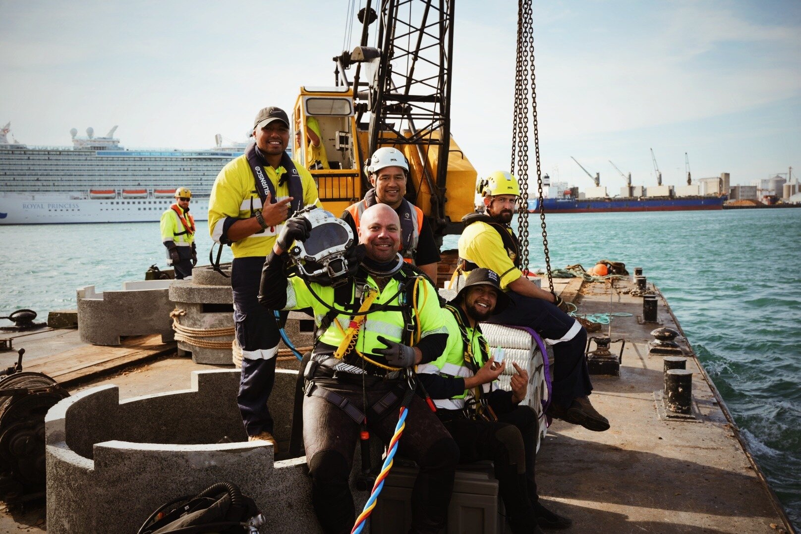 The Deep Dive Division get ready to lay a series of nine artificial reefs on the floor of Tauranga Harbour as part of Cyclone Gabrielle restoration work. Photo / Bay of Plenty Times
