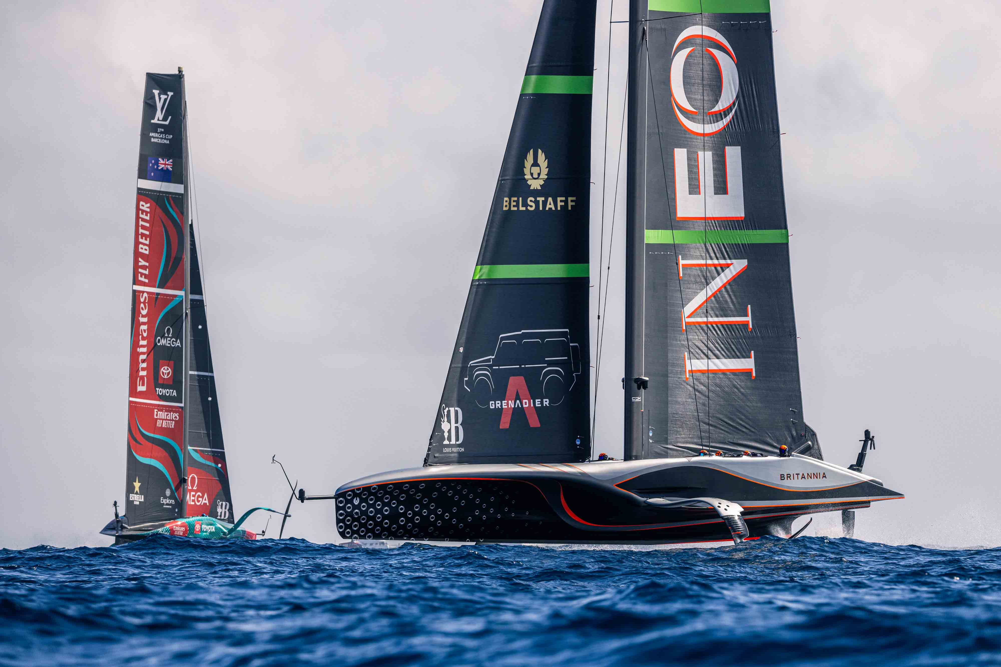 A mistake in the pre-start saw Emirates Team New Zealand comfortably beaten by Ineos Britannia in race five of the Cup match. Photo / Photosport