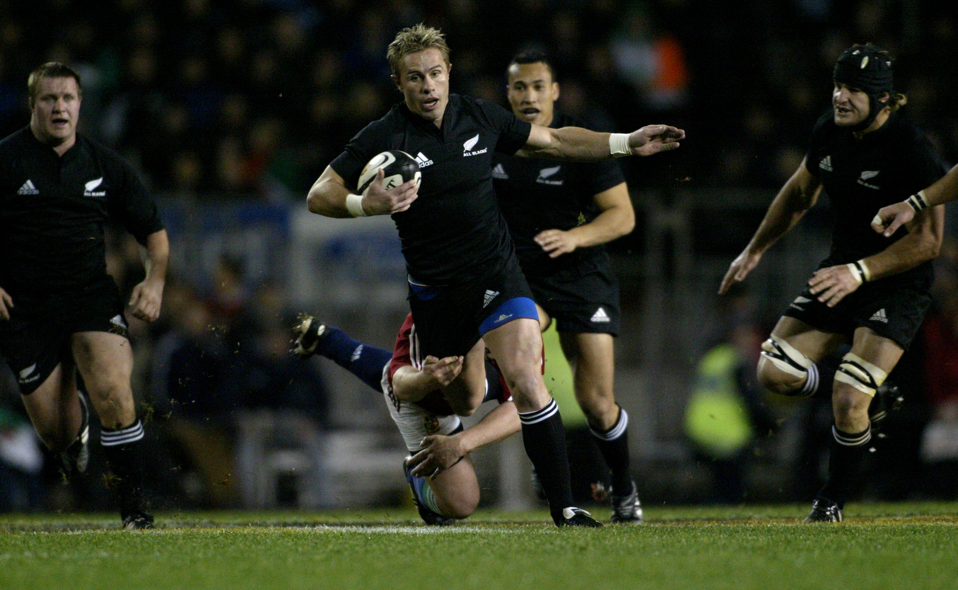  Justin Marshall in action during the third and final rugby test between the All Blacks and the British and Irish Lions at Eden Park in 2005. The All Blacks won the game 39-19. Photo / Dean Purcell