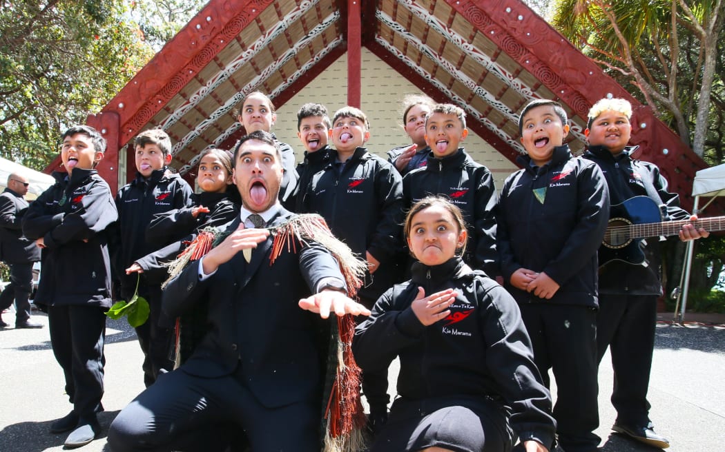 Far North mayor Moko Tepania - pictured with Te Kura o Te Kao students at his council pōwhiri - says if local government can decide a budget worth hundred of millions of dollars, they can decide their local representation. Photo / Tania Whyte