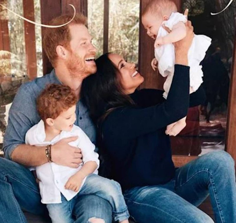 Prince Harry and Meghan with Archie, 3, and Lilibet, 1. Photo / Twitter