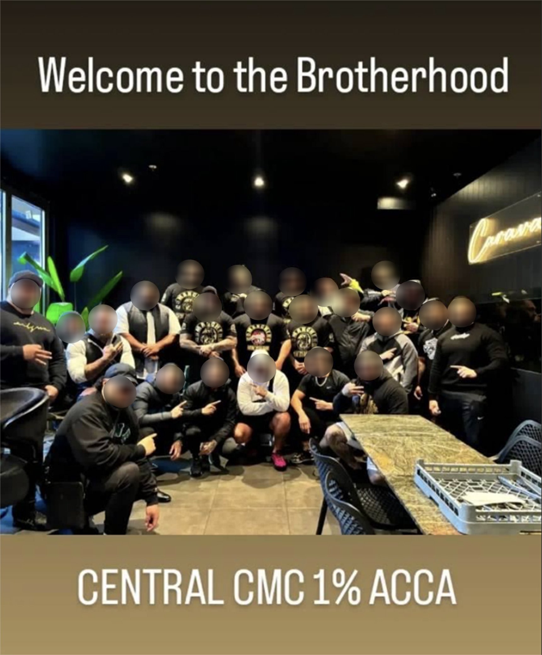 The new central Auckland chapter of the notorious international outlaw gang the Comanchero Motorcycle Club (CMC) announced their arrival with this post on a private social media page, shared widely in the underworld. The ACCA acronym features in many Comanchero tattoos, clothing items and social media posts - the pledge stands for 