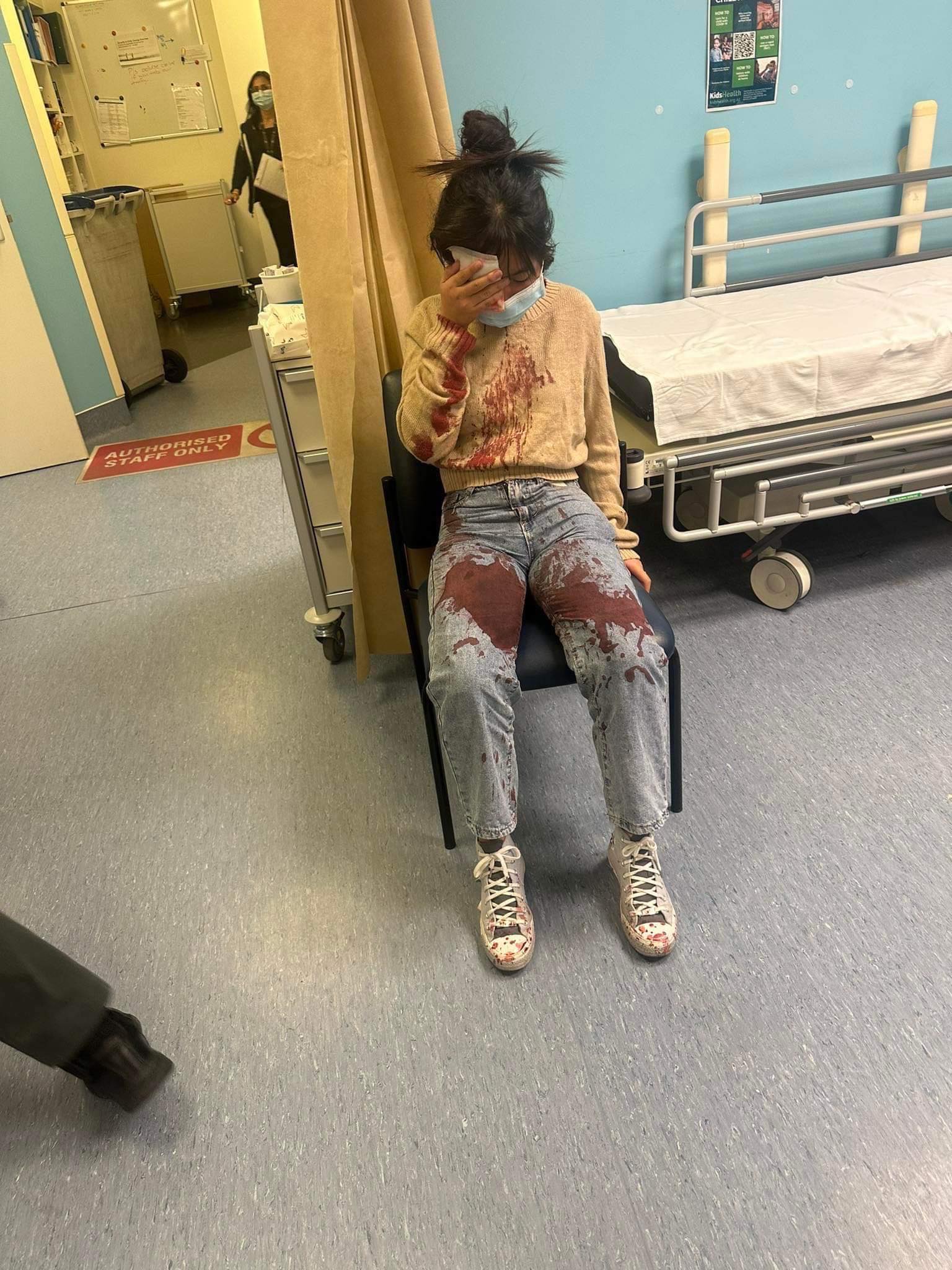 The 12-year-old girl was covered in blood.